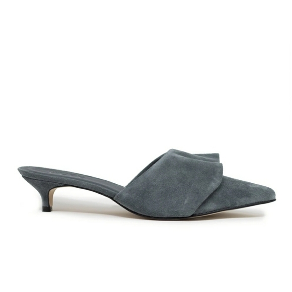 NEW- Marlene Ruffle Heel in Blue Grey Suede - Picture 3 of 4